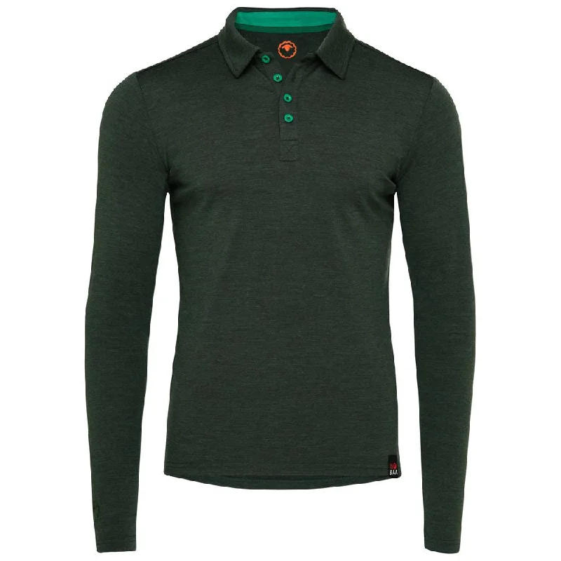 Ladies long-sleeve tops everyday black-Mens Merino 200 Long Sleeve Polo Shirt (Forest/Green)