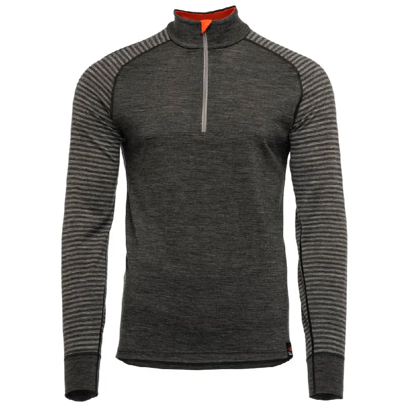 Ladies long-sleeve tops trendy brown-Mens Merino 200 Long Sleeve Zip Neck (Stripe Smoke/Charcoal)