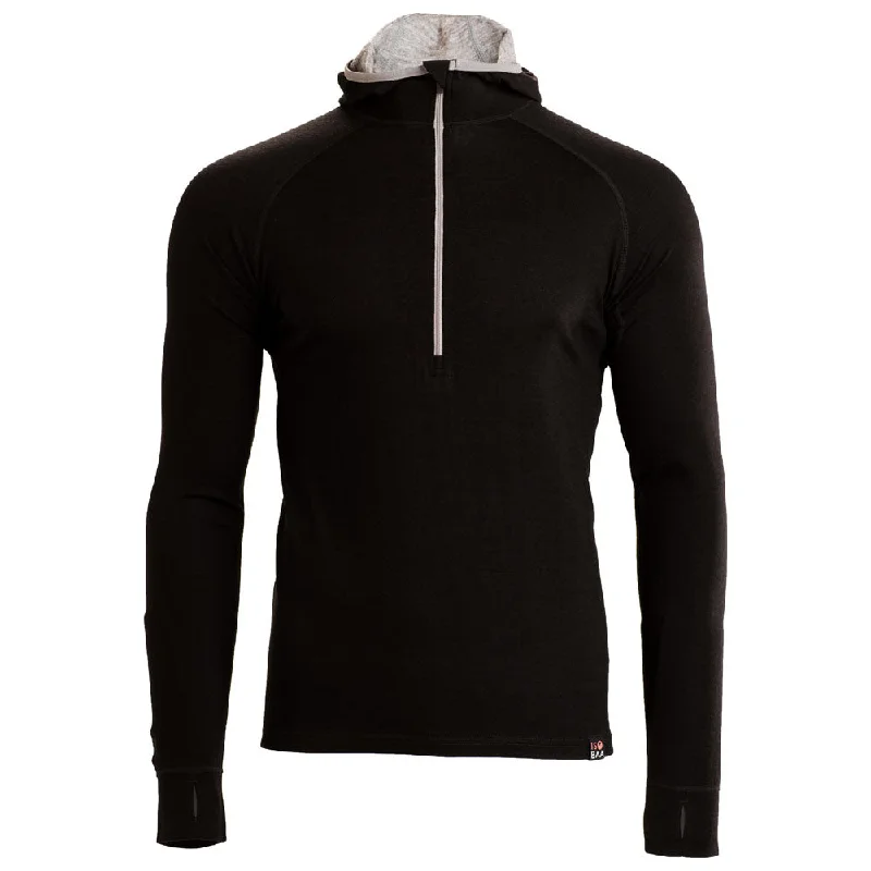 Ladies long-sleeve tops soft cotton-Mens Merino 200 Zip Neck Hoodie (Black)