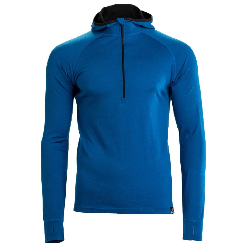 Ladies long-sleeve tops slim white-Mens Merino 200 Zip Neck Hoodie (Blue)