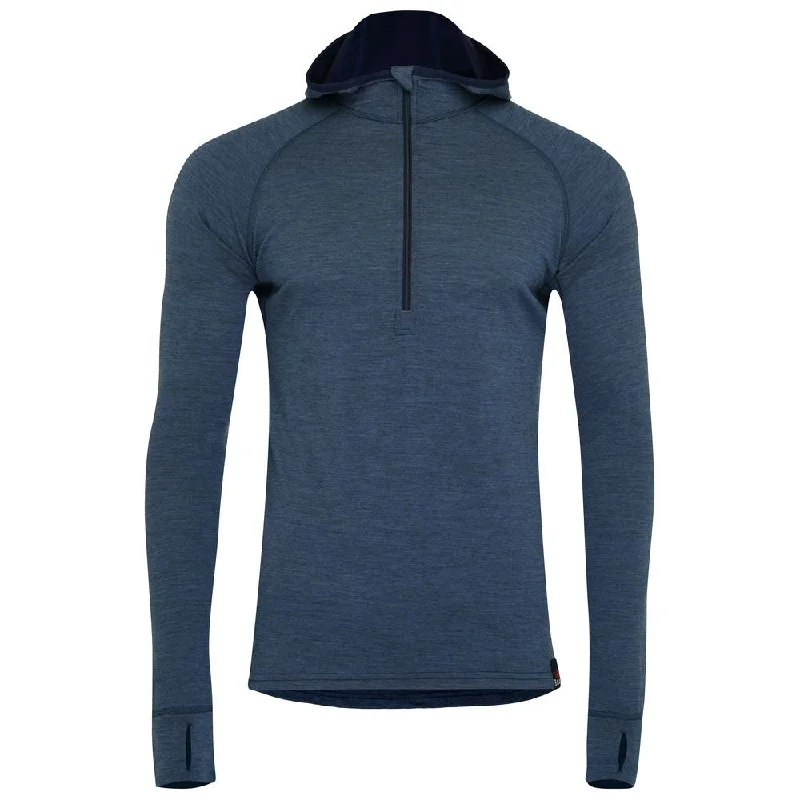 Ladies long-sleeve tops slim fit-Mens Merino 200 Zip Neck Hoodie (Denim)