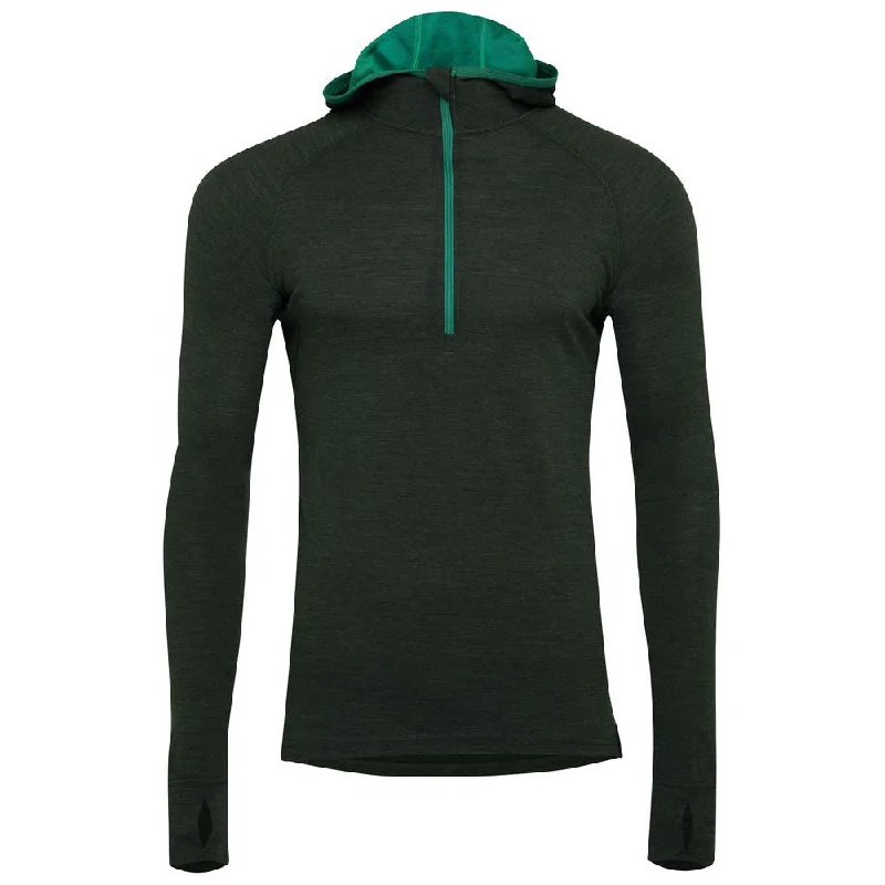 Ladies long-sleeve tops lightweight black-Mens Merino 200 Zip Neck Hoodie (Forest)