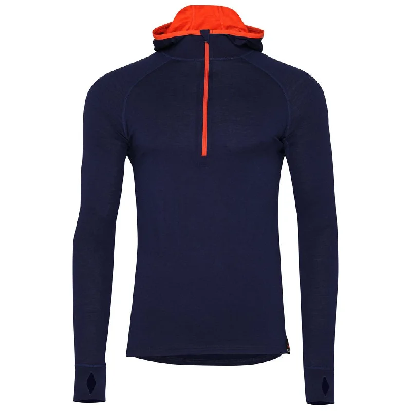 Ladies long-sleeve tops soft black-Mens Merino 200 Zip Neck Hoodie (Navy)