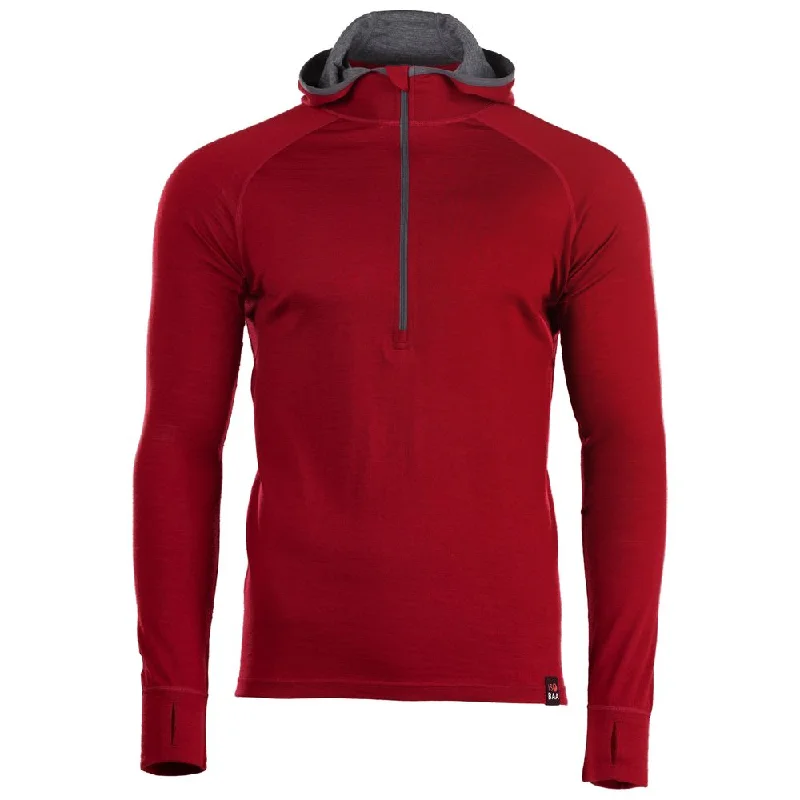 Ladies long-sleeve tops trendy tan-Mens Merino 200 Zip Neck Hoodie (Red)