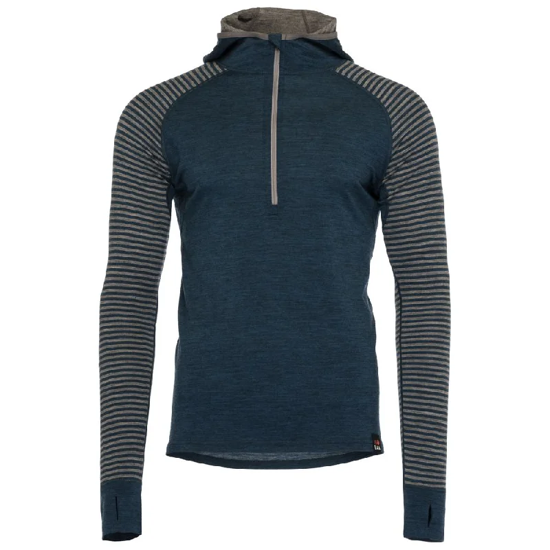 Ladies long-sleeve tops lightweight black-Mens Merino 200 Zip Neck Hoodie (Stripe Petrol/Charcoal)