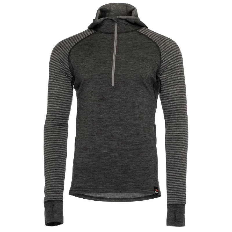 Ladies long-sleeve tops elegant brown-Mens Merino 200 Zip Neck Hoodie (Stripe Smoke/Charcoal)