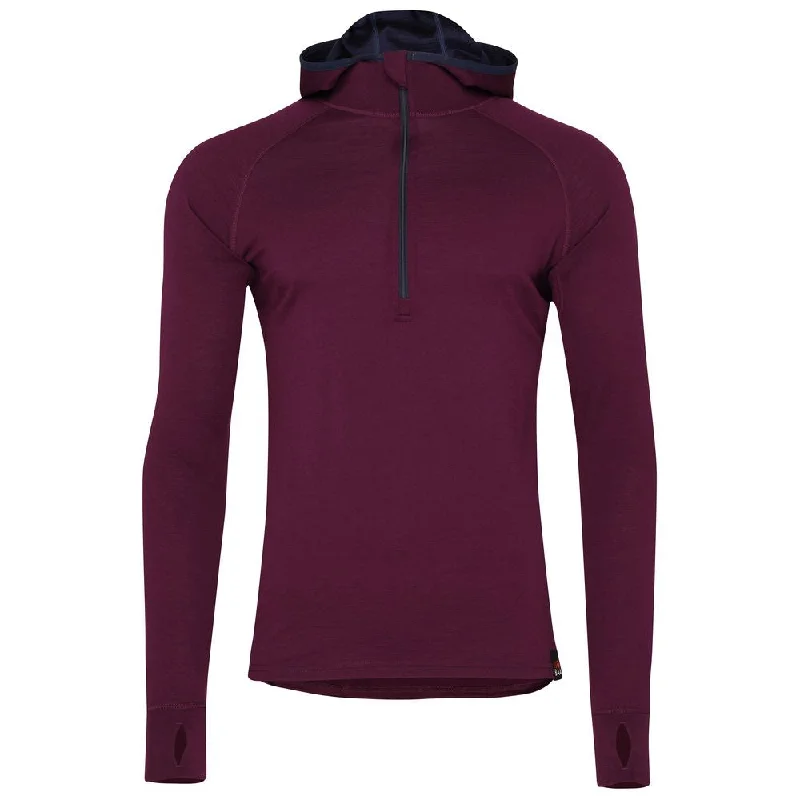 Ladies long-sleeve tops breathable white-Mens Merino 200 Zip Neck Hoodie (Wine)