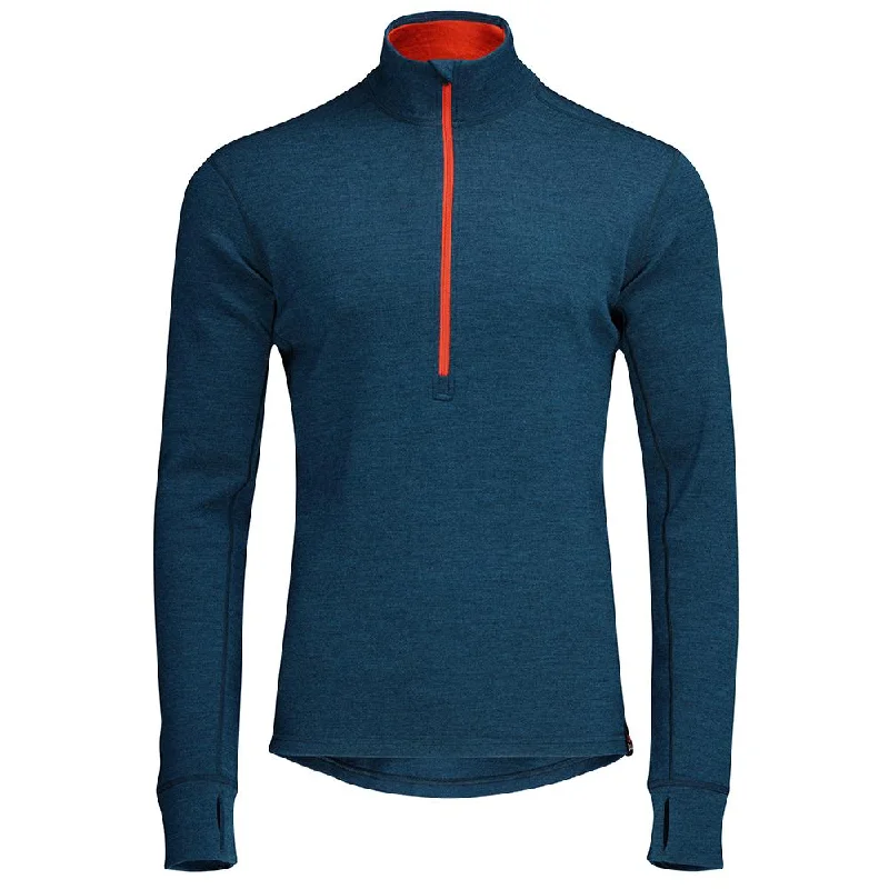 Ladies long-sleeve tops trendy black-Mens Merino 320 Long Sleeve Half Zip (Petrol/Orange)