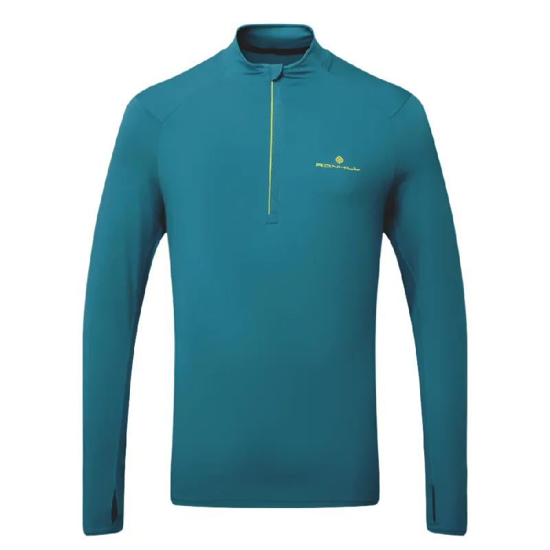 Ladies long-sleeve tops soft white-Ronhill Men's Core Thermal 1/2 Zip Top in Deep Teal/Acid AW24