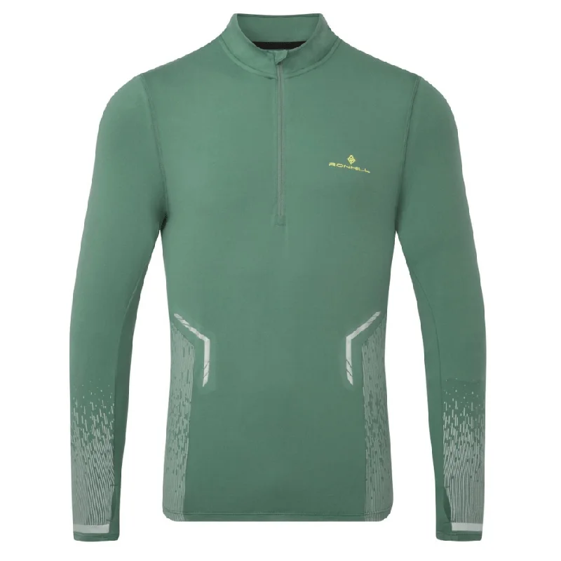 Ladies long-sleeve tops slim gray-Ronhill Men's Tech Reflect 1/2 Zip Top in Dark Sage/Reflect AW24