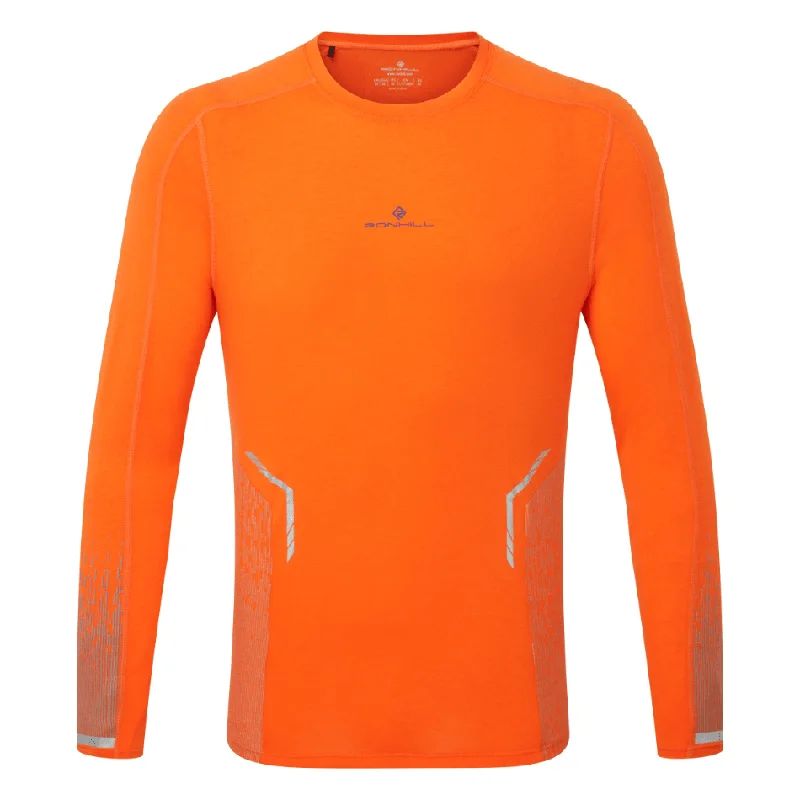 Ladies long-sleeve tops lightweight navy-Ronhill Men's Tech Reflect Long Sleeved Tee in Cardinal Orange/Reflect AW24